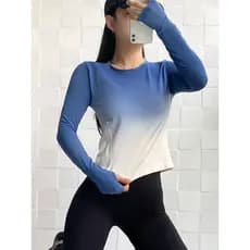 Cor gradiente de secagem rápida esportes roupas de Fitness novos produtos influenciador Yoga manga comprida camiseta fem