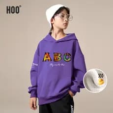 Hoo meninos forro de lã moletom outono inverno estilo pulôver com capuz meninos roupas de inverno estudante de uma peça