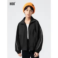 Hoo meninos jaqueta primavera outono fino jaqueta esportiva médio grande crianças ins na moda preto contraste linha topo