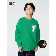 Hoo meninos forro de lã moletom pulôver engrossado camisa de fundo inverno médio grande crianças moda carta impressão bo