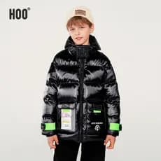 Hoo meninos para baixo jaqueta superfície brilhante descartável inverno meninos roupas infantis engrossado frito rua mod