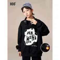 Hoo moletom para meninos, forro de lã, pulôver médio grande, infantil, solto, peça única, quente, roupa de rua, adolesce