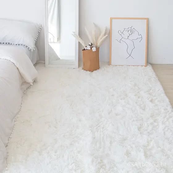 Tapete estilo nórdico para quarto e sala de estar, tapete branco de pelo longo para meninas, tapete macio para o chão, t