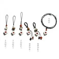 Exquisito Colar Dice Anhongdou, Pingente de Casal em Estilo Antigo de Jade Branco e Raiz de Bodhi, Corrente para Celular