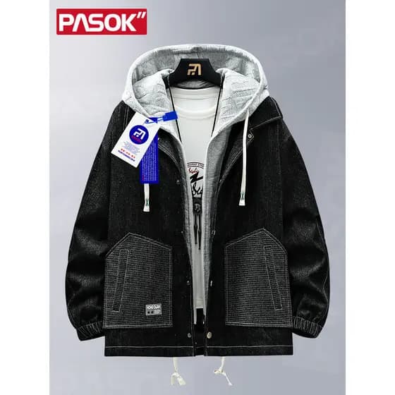 Juventude falsa jaqueta com capuz de duas peças 2026 primavera outono jaqueta solta masculina moda Street Wear à prova d