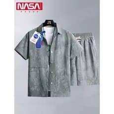 NASA solto tamanho grande conjunto de camisa de manga curta verão gelo Casual roupas esportivas masculinas Street Wear u