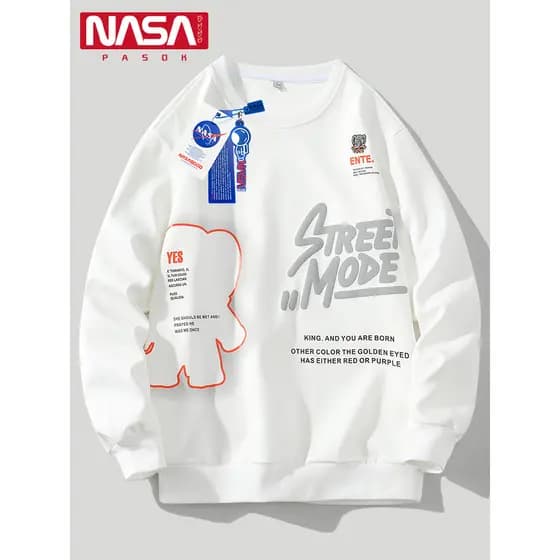 NASA2026 Novo estilo moletom masculino primavera outono em torno do pescoço Casual manga comprida camiseta na moda solta