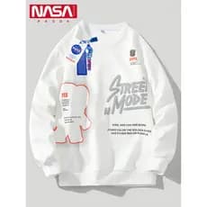 NASA2026 Novo estilo moletom masculino primavera outono em torno do pescoço Casual manga comprida camiseta na moda solta