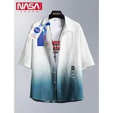 NASA Co-Branded camisa de manga curta masculina ins Street Wear gradiente meia manga camisa adolescente estudante verão