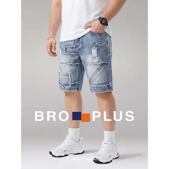Fat Brother Denim Shorts masculino plus Size mais gordura mais novo estilo roupas de verão rua Casual rasgado remendo ca