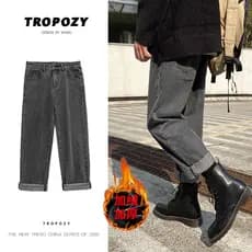 Botas combinando Retro angustiado Jeans retos masculino Street Wear simples cor sólida All-Match casal Casual largo @