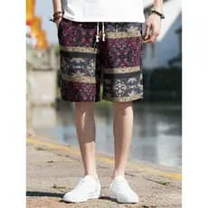 Shorts curtos masculinos verão exterior Wear respirável algodão casa calças cortadas na moda Floral calças grandes solta