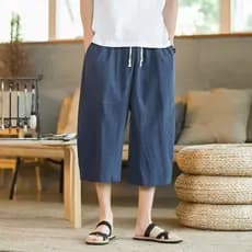 Calças cortadas casuais masculinas soltas tamanho grande meia-idade idosos puro algodão Shorts masculinos verão pai calç