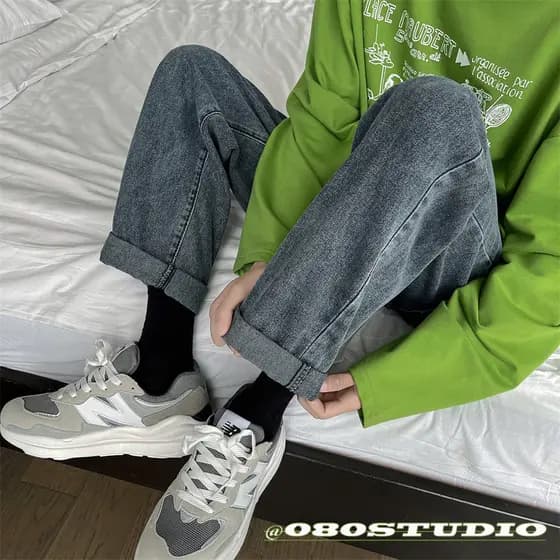 Outono Jeans masculino solto em linha reta versão coreana na moda ins All-Match rufião bonito tornozelo comprimento calç