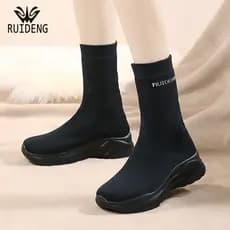 Ruiden meias elásticas botas femininas leves botas de cano médio sapatos esportivos de sola grossa botas curtas botas fi