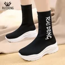 Ruiden meias botas femininas botas de cano médio sola macia sapatos esportivos casuais botas curtas femininas botas fina