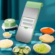 Cortador de cozinha 5 em 1 de aço inoxidável para picar e desfiar, fatiador e ralador de batatas de aço inoxidável com p