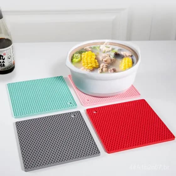 Tapete de silicone de qualidade alimentar resistente ao calor, com estrutura em favo de mel, anti-queimaduras, para mesa