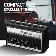 Mini Mixer de Quatro Canais com Saída Quatro em Um para Microfone e Instrumento MH400, Mixer de Áudio Profissional Compa