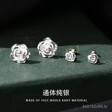 Brincos de flor de rosa em prata pura S999 para mulheres, novos brincos de flor em concha estilo chinês, brincos vintage