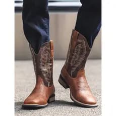 Botas de Cowboy ocidentais americanas, botas masculinas de cano alto, bico quadrado, botas de cavaleiro, botas de equita