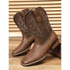 Botas de Cowboy ocidentais retrô americanas masculinas de cano alto de cano longo bordado botas de cavaleiro moda Casual
