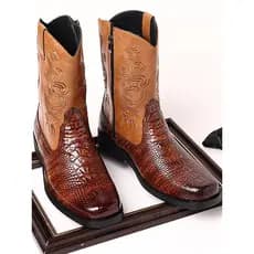Botas de Cowboy ocidentais retrô americanas, botas altas de cavaleiro com zíper da moda, botas Martin de tamanho grande,