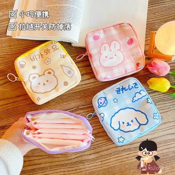 Bolsa para absorventes higiênicos estilo cartoon Yilan, bolsa portátil de grande capacidade para armazenamento de absorv