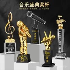 Troféu de cristal em forma de nota musical de piano com boa qualidade sonora, prêmio de microfone para apresentadores, d