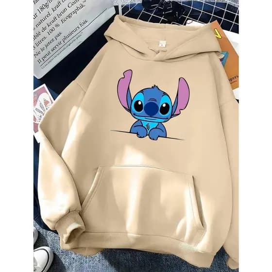 Moletom Canguru Stitch Desenho Animado Blusa De Frio Com Capuz Inverno Quentinho
