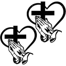 Elegante Arte de Parede em Metal com Coração Cristão e Cruz, Esculturas de Parede com Design de Mãos em Oração, Placas D