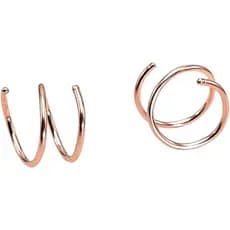 Brincos de argola dupla torcida em ouro rosa 14k para furo único/brincos de argola espiral para cartilagem com efeito il