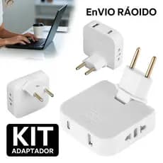 Adaptador de Tomada 10A Dobrável Articulado Benjamin 2 Entradas + 1 USB Tipo C Portátil com 2TOMADAS Portas USB-C