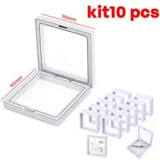10 Unidades Expositor Flutuante 3D Transparente para Joias Caixa de Exibição Filme Plástico Anel Brinco Colar