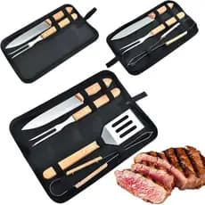 Kits de Churrasco Aço Inox Premium (com Caixa) – 2, 3, 4 ou 5 Peças Práticos e Duráveis Conjunto com Durável