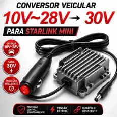 Conversor Dc com Botão P/ Starlink Mini 10V/28v 30v 3 Em 1 Veicular 3 metros Carregador p/ Carro Para De Com Step Up