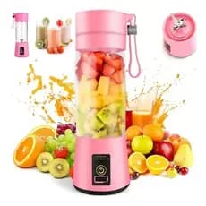 Mini Liquidificador Portátil 380ml Rosa com Lâminas Afiadas para Mistura Eficiente