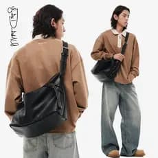 Kuroda Yae Original Diagonal zíper Design saco do mensageiro masculino High-End Commuter grande saco menina couro macio