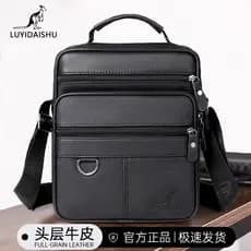 Mochila masculina Casual de couro, novo estilo, bolsa de ombro portátil, couro genuíno, bolsa mensageiro de negócios-NP0