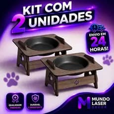 Comedouro Elevado Pet MDF 1| 2 Tigelas Gato Cachorro Suporte Alimentação