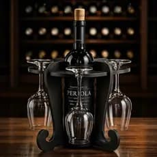 Adega de Vinhos MDF Suporte 4 Taças Porta Garrafas Organizador Bancada Mesa Decoração