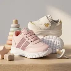 KIT 2 PARES Tênis Infantil Feminino Casual Delicado com Coração e Glitter