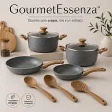 Kit Panelas Antiaderente Premium 7 Peças GourmetEssenza Panela Marmorizada Não Gruda Fácil Limpeza