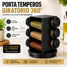 Porta Tempero Giratório 360° com 6 Potes Organizador de Cozinha Compacto Preto