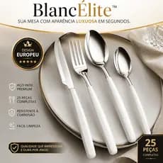 BlancÉlite™ Jogo de Talheres Inox 25 Peças Branco Premium Luxo Resistente Mesa Posta Moderna