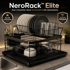 Escorredor de Louca Duplo Preto Fosco NeroRack Elite Organizador 2 Andares