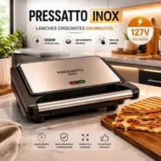 Sanduicheira Elétrica Grill 1000W 127v Antiaderente Compacta Pressatto Inox