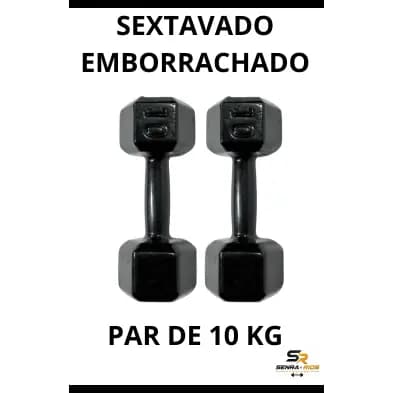 Par Halteres Sextavado 10 KG Emborrachado Academia Fitness Corssfit GYM