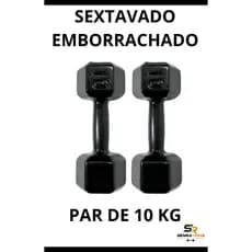 Par Halteres Sextavado 10 KG Emborrachado Academia Fitness Corssfit GYM