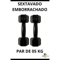 Par Halter Sextavado Emborrachado 05 KG Treino Casa Academia GYM